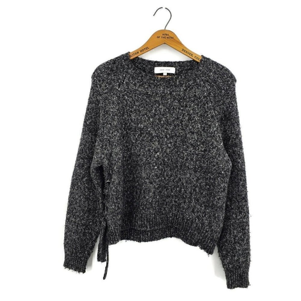 John + Jenn Sweater Womens Large Lace Up Pullover Black White Knit